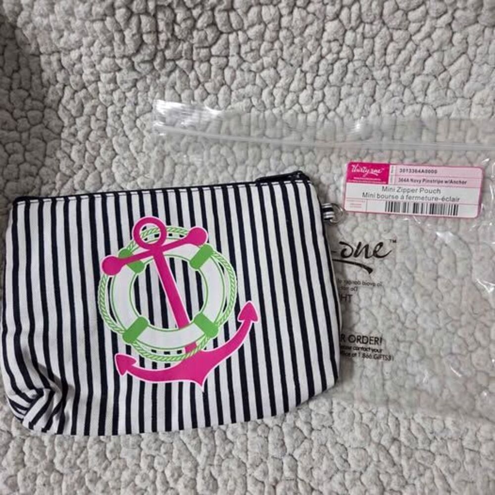 Thirty-one mini zipper pouch navy stripe with anchor print new in package